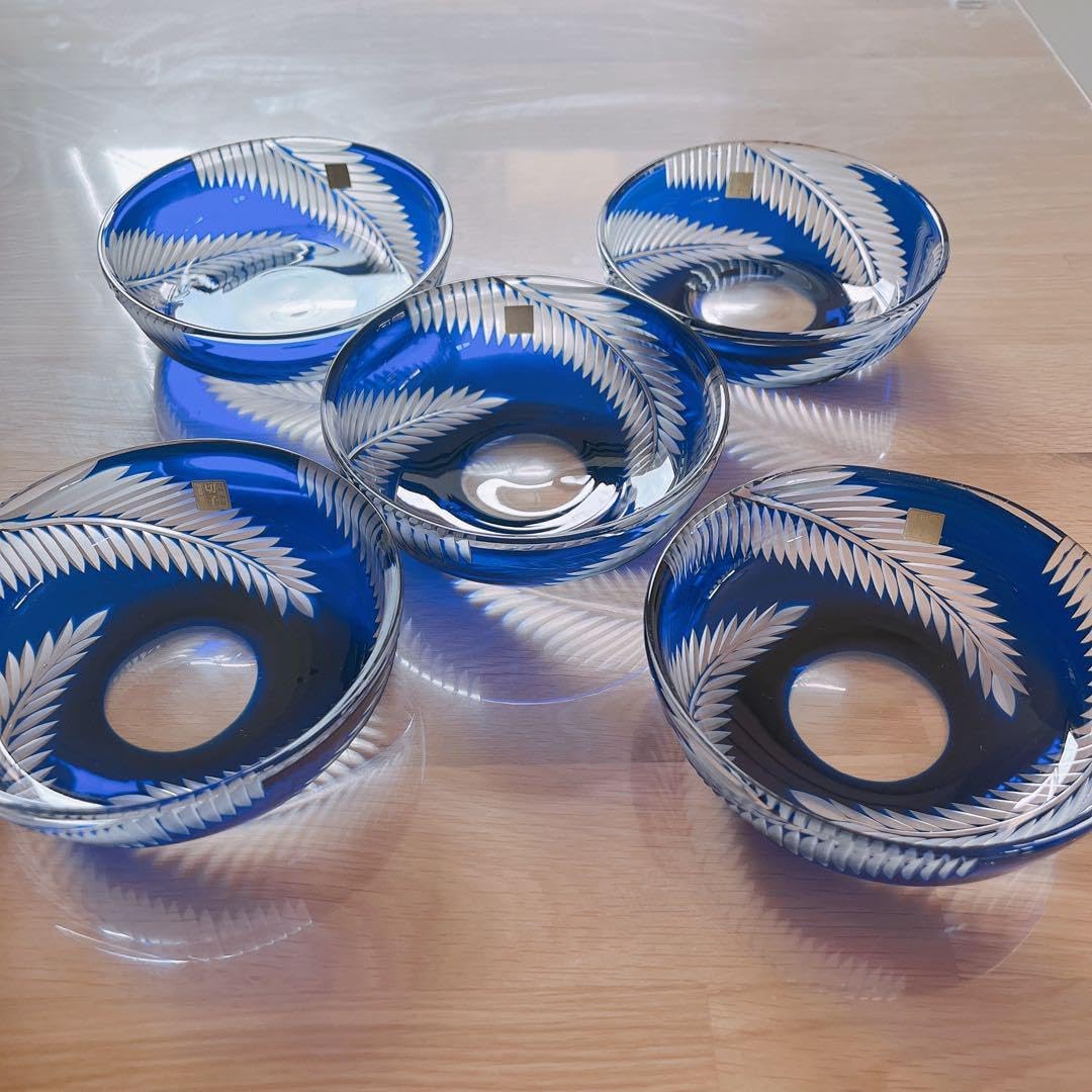 色被せ硝子 ルリ切子 5枚 深 【公式通販】